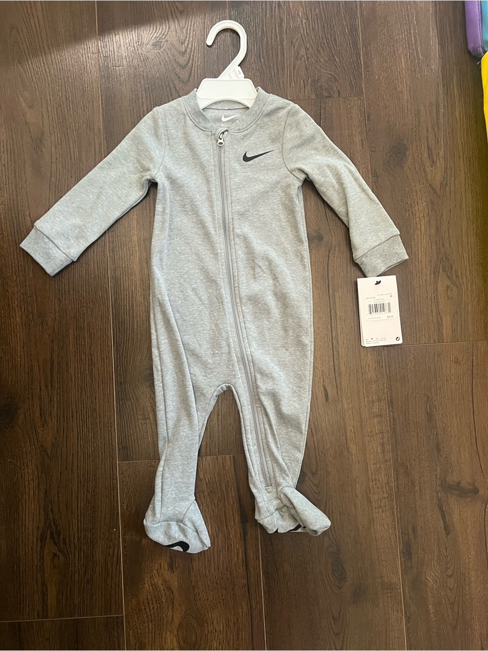 Nike Light Gray Footed Baby One-Piece Zipper Romper